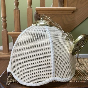 Vintage Tulip Beige Wicker Hanging Swag Pendant Light Boho Retro Fixture - Picture 1 of 14