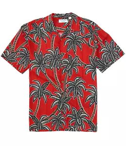 Caribbean Silk Blend Men's, Palm Tree Print Short-Sleeve Woven Shirt, Red, L - Picture 1 of 1