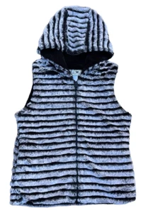 American Widgeon Girls Hooded Black Grey  Faux Chinchilla Vest Full Zipper Small - Picture 1 of 8