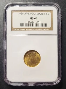 1926 Gold $2.50 America Sesquicentennial MS 64 NGC Certified - Picture 1 of 4
