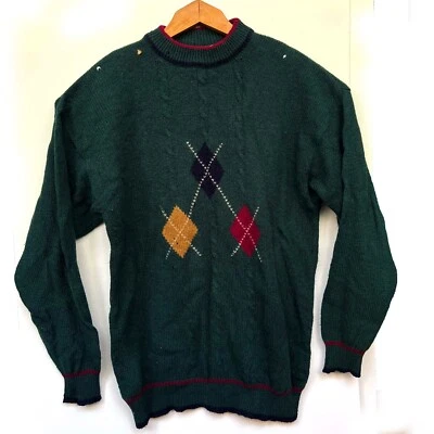 Vintage Burton Classic Argyle Wool Green Sweater Mens Size Large Foto 1 de 4