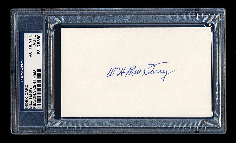 BILL TERRY SIGNED MINT INDEX CARD PSA/DNA AUTOGRAPHED HOF NEW YORK GIANTS .401 - Image 1 of 1