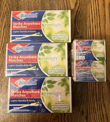 (4 Boxes) (300 & 32 Per Box) Greenlight Diamond Strike Anywhere Matches New - Image 1 of 4
