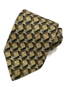Authentic BURBERRY LONDON Knights Check Design On Beige 100% Silk Necktie Tie - Picture 1 of 12