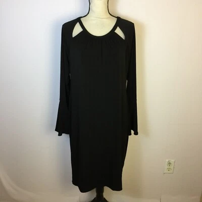 Vestido Vaina Calvin Klein Corte Talla 14 Mujer Negro Jersey Tejido Manga Campana Foto 1 de 4