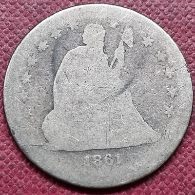 1861 Seated Liberty Quarter 25c Circulated #76135 - Image 1 of 2
