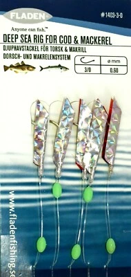 6 Red Silver Flasher Rigs 5 hook size 3/0 fishing mackerel feather lure sea cod - Image 1 of 4