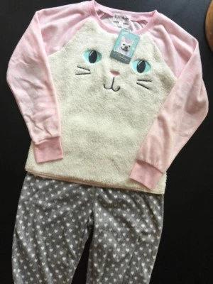 Girls PJ Salvage Pajama Set Fleece Jogger Pants & Kitty Cat Top Size M $64 Kids - Image 1 of 4