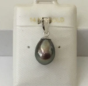 Black Cultured Freshwater Pearl In Solid 14K White Gold Pendants NEW - Picture 1 of 5