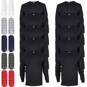 10 Pack Mens Cotton Crew Neck Long Sleeve Blank Plain Basic T-Shirt Tee Top Bulk - Picture 1 of 10