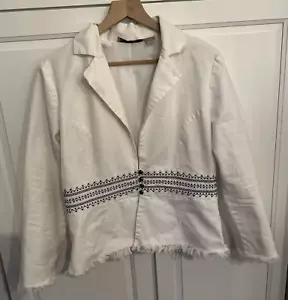 Chaqueta Blazer Estilo de Vida Mujer Blanca XL Bordada 4 Botones Cierre con Flecos L/S - Imagen 1 de 6