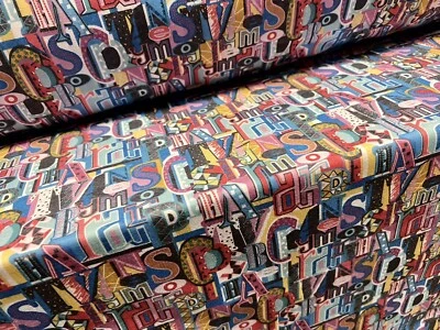 Soft Handle Single Jersey Fabric, Per Metre - Funky Alphabet print - Multicolour - Image 1 of 3