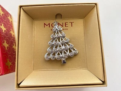 Prendedor de árbol de Navidad MONET vintage tono plata estrás cristal NUEVO en caja Foto 1 de 4