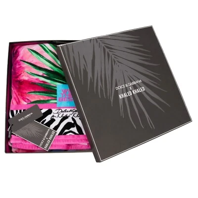 DOLCE & GABBANA DJ Khaled Flamingo Zebra Palm Leaf Beach Towel Blue White Pink - Image 1 of 4