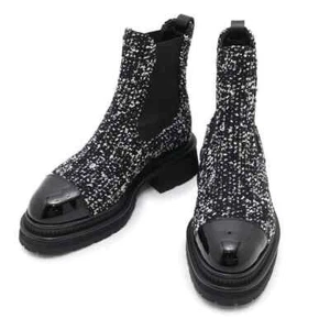 Botas Cortas Chanel Side Gore Talla 36 1/2 Cuero/Tweed/Patente Cuero Negro/... - Imagen 1 de 15
