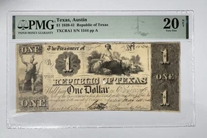 1839-1841 $1 La Repubblica del Texas PMG 20 - Foto 1 di 2