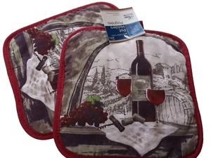Set of 2 Same Printed Kitchen Pot Holders(7x7")WINE FROM THE BARREL - Picture 1 of 2