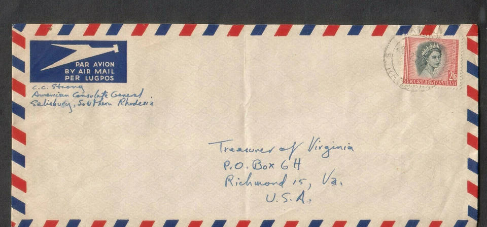 1971 portada Consulado General Americano Salisbury Rodesia del Sur a Richmond VA Foto 1 de 1