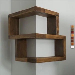 Rustic Reversible Corner Shelf, Handcrafted Floating Wooden Corner Shelving - Picture 1 of 10