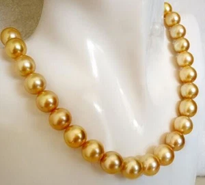 Enorme Collar de Perlas Redondas de Oro Genuino Natural del Mar del Sur 17"11-13mm 7188AAAA - Imagen 1 de 2