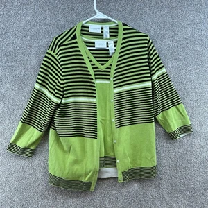 Liz Claiborne Women's Cardigan Sweater Tank 2 Piece Size Large Green Black - Picture 1 of 11