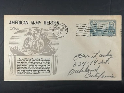US FDC 1937 4c American Army Heroes Lee & Jackson Washington DC b107 Foto 1 de 2