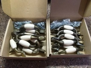 20 Vintage Porcelain & Brass Drawer Cabinet Bin Handles/Pulls New - Picture 1 of 2
