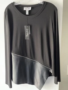 NWT $158! JOSEPH RIBKOFF BLACK ASYMMETRICAL LONG HEM W/ LEATHER & ZIPPER SIZE 12 - Picture 1 of 5