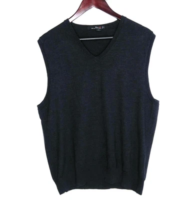 Colete suéter RLX Ralph Lauren masculino gola V 100% lã merino XL sem mangas preto - Imagem 1 de 4