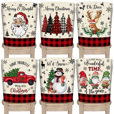 Christmas Chair Covers Set of 6 Buffalo Plaid Santa Claus Chair Back Covers S... - Image 1 of 4