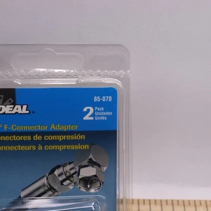 (2-Pk) Ideal Coaxial Adapter 90 Degree Type F Female End A Nickel-Plated 85-070  - Picture 1 of 4