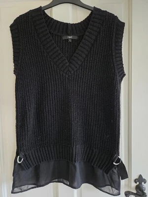NEXT Size M Black Sleeveless V neck Jumper Chiffon Hem Tie Back Knitwear VGC - Image 1 of 4