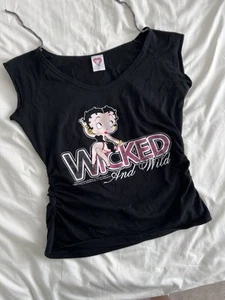 E-VIE - Betty Boop “Wicked and Wild” Black Top with Ruched Sides - size 10/12 - Picture 1 of 14