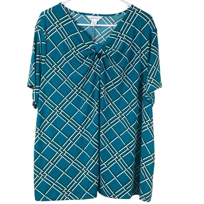 Blusa Liz Claiborne Para Mujer 2X Turquesa Geométrica Ligera Manga Corta Nueva con Etiquetas Foto 1 de 4