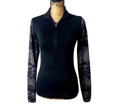 Nike Pro Womens Pullover S Half Zip Black Gold Swoosh Dri-FIT Long Slv Running - Image 1 of 4