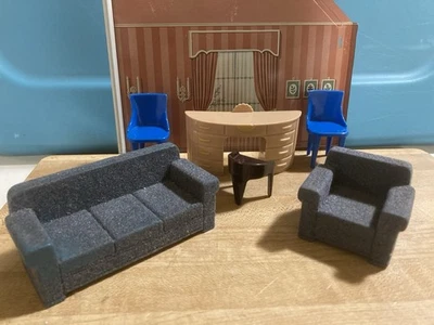 Lot of 6 pc Vtg Strombecker &  Plasco Dollhouse Furniture Sofa, Chairs, Desk - Image 1 of 4