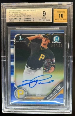 2019 Bowman Draft Quinn Priester Chrome Auto Blue Refractor #109/150 BGS 9 - Image 1 of 2