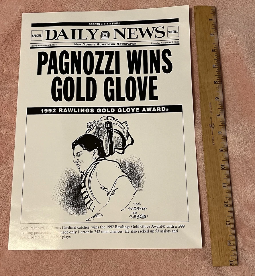 Póster ganador del guante de oro Tom Pagnozzi de los Cardenales de San Luis 1992 por Bill Gallo Foto 1 de 1