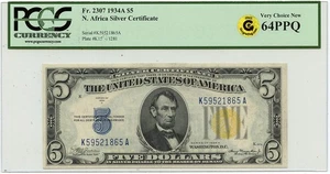 1934A $5 N. Africa Silver Certificate FR#2307 PCGS CH 64 PPQ GCC Gold - Picture 1 of 2