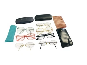 7 Optical Eyeglass Frames ONLY Women Plastic Wire 5 Cases Pink Blue Yellow Blk - Picture 1 of 11