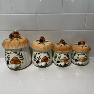 Bote de champiñones vintage tapa cerámica almacenamiento cocina retro x4 mariposa - Imagen 1 de 23