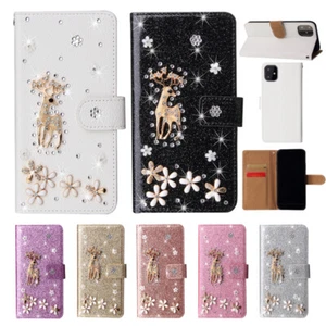 Bling Glitter Deer Wallet Phone Case Cover For iPhone X 11 12 13 14 Plus Pro Max - Picture 1 of 13