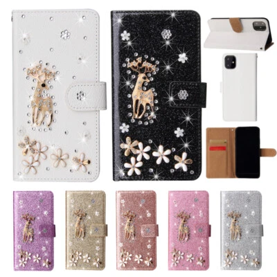 Bling Glitter Deer Wallet Phone Case Cover For iPhone X 11 12 13 14 Plus Pro Max - Image 1 of 4