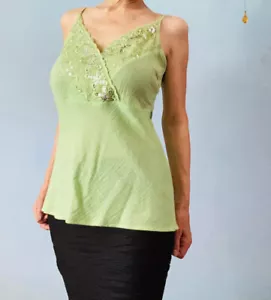 Damen Baumwolltop. Grüne Pailletten. - Bild 1 von 3