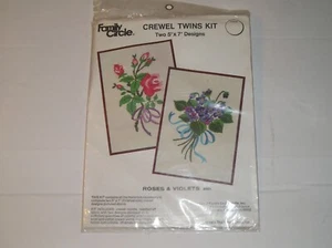 New Family Circle Crewel Twins Kit Two 5"x7" Designs Roses and Violets M601 1974 - Picture 1 of 2