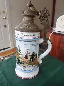 Antique German Military Lidded GERZ Beer Stein Late 1800's REDUCED - Picture 1 of 12