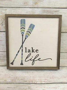 Lake Life Sign with Paddles 10 X 10 Rustic Farmhouse Decor - Picture 1 of 1