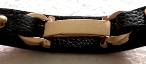 Hampton Gems black leather bracelet w/ gold tone bar & horse bit detail - Picture 1 of 9