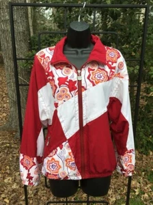 VTG 1980s WINDBREAKER JACKET Kaelin GEOMETRIC Floral COLOR BLOCK 80 WOMEN SIZE M - Picture 1 of 9