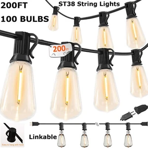 200FT Outside Hanging Light Waterproof for Backyard Deck Porch Party Decor 2700K - Picture 1 of 19